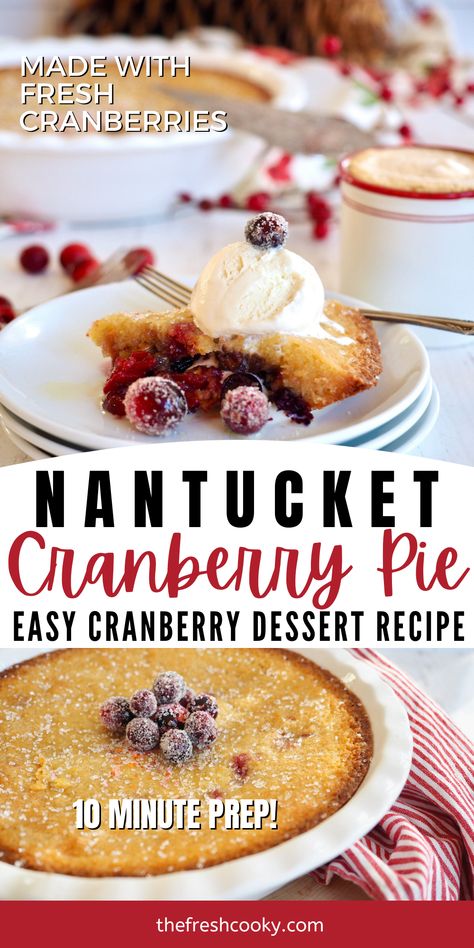 This Cranberry Pie or tart as it's often called, is really almost a cake. Nantucket Cranberry Pie is more of a cake really or a tart. With fresh cranberries and nuts on the bottom, covered with a buttery, cookie-cake like crust on top. You will be asked for this recipe ALL THE TIME! The best Christmas Pie! Gluten-free option included! Cranberry dessert recipe via @thefreshcooky Cranberry Dessert Recipe, Nantucket Pie, Nantucket Cranberry Pie, Cranberry Recipes Dessert, Cranberry Cookie, Cranberry Pie Recipes, Buttery Cookie, Vanilla Extract Recipe, Cranberry Dessert