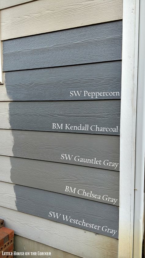 Little House on the Corner: Home Exterior Painting Decisions: A Gray Area (Part IV) Kendall Charcoal, House Paint Color Combination, Exterior House Paint Color Combinations, Exterior House Color, Home Exterior Makeover, Siding Colors, Grey Houses, Exterior Makeover, Exterior Paint Colors For House