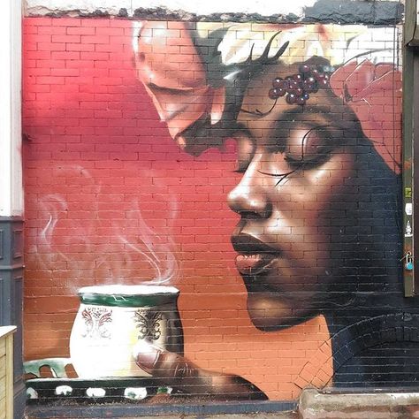 #brooklyn coffee shop #art Brooklyn Coffee Shop, Coffee Shop Art, Perfume Art, Arthur Schopenhauer, World Street, Street Mural, Industrial Coffee, Coffee Wall Art, Amazing Street Art