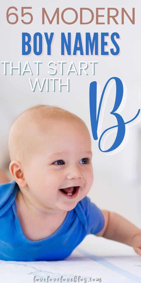 Baby boy wears blue onesie and smiles on stomach. Boy Names That Start With B Unique, Boy Names Start With A B, Boy Names That Start With B, B Names For Boys, B Boy Names, Boy B Names, 2 Syllable Boy Names, Elegant Boy Names, B Baby Names