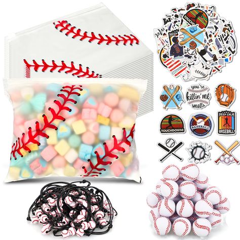 PRICES MAY VARY. Complete Baseball Party Set: get the things you need for a fun filled baseball themed party with this baseball party favor set, which includes 30 EVA baseball gift bags, 30 baseball bracelets, 30 baseball stress balls for kids, and 300 baseball stickers, a nice combination for you to use Quality Materials: the baseball goodie bags are made of durable EVA material, ensuring they can withstand rough handling and last for multiple parties; The baseball stress balls are made of foam Baseball Gift Basket Ideas, Baseball Goodie Bags For Players, Baseball Gift Bags, Baseball Treat Bags, Baseball Goodie Bags, Baseball Bracelets, Baseball Theme Birthday Party, Baseball Treats, Baseball Snacks