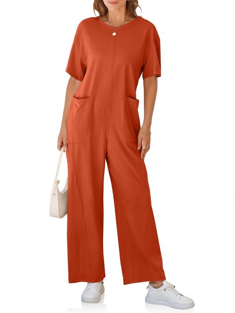 PRICES MAY VARY. Stylish and comfortable: Our jumpsuits are designed to keep you looking fashionable and feeling at ease throughout the day. Wide leg and short sleeve design: The wide leg and short sleeve design provide a relaxed and breezy fit, perfect for hot summer days. Long pants for an elegant look: The long pants add a touch of sophistication to your outfit, making it suitable for both casual and semi-formal occasions. Convenient pockets: Our jumpsuits feature pockets, allowing you to car Summer Jumpsuit Casual, Jumpsuits Casual, Romper Long Pants, Short Sleeve Design, Womens Summer Shorts, Short Sleeve Jumpsuits, Outfit Making, Comfy Tops, Jumpsuit With Sleeves