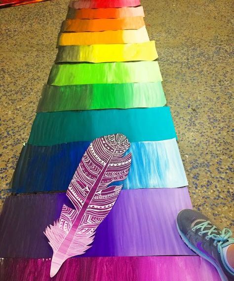 The past few months my students have been making feathers for a group mural. This idea was inspired by my friend and celebrity in the art community, Cassie Stephens! Head on over to her blog and check Wings Mural, Classe D'art, Group Art Projects, Collaborative Art Projects, 6th Grade Art, 4th Grade Art, 3rd Grade Art, School Murals, Classroom Art Projects