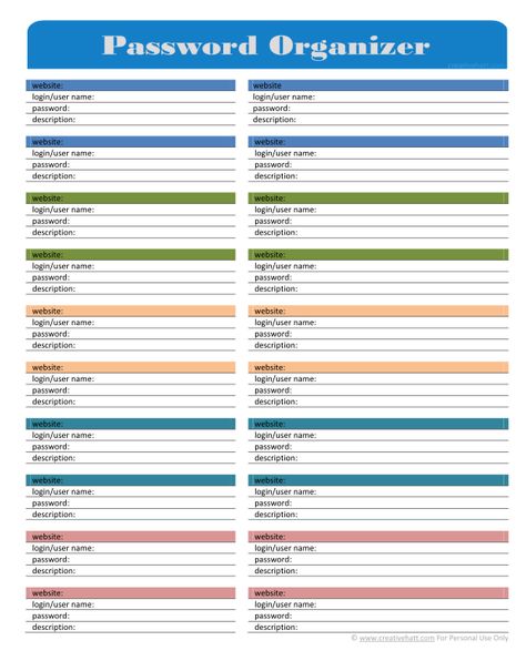 Printable Password Organizer Template Unique Password Ideas, Printable Password Log, Password Printable, Template Free Printable, Organizer Template, Good Passwords, Password Organizer, Free Printables Organization, Password Tracker