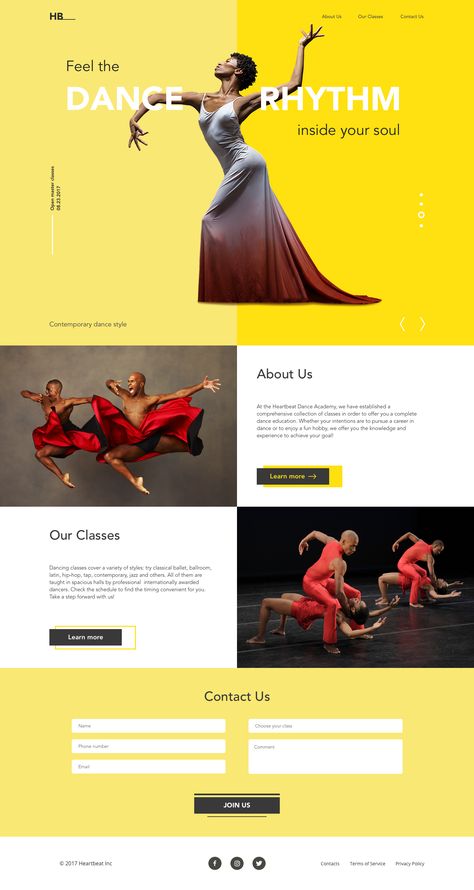 Dance Academy Landing Page by tubik Dance Studio Design, Landing Page Inspiration, Desain Ui, Dance Poster, Dance Academy, Dance School, Web Inspiration, Web Layout Design, Website Layout