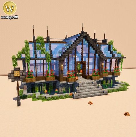 How To Build Cool Minecraft Houses, Minecraft Connected Houses, Minecraft Glass House Ideas, Howls Moving Castle Minecraft Build, Glass Garden Minecraft, Minecraft Bride Ideas, Minecraft Modern Cottage, Minecraft Group House, Minecraft Motel Ideas