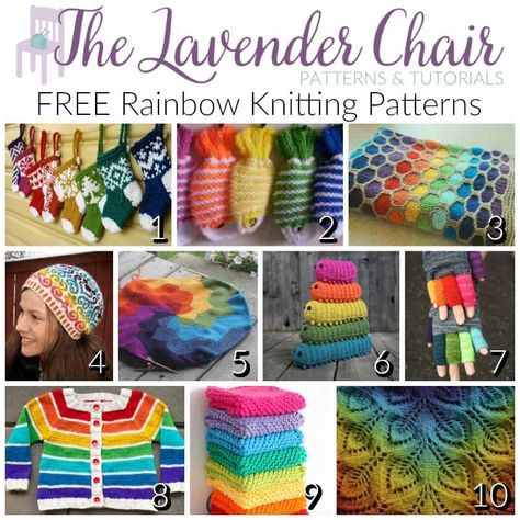 FREE Rainbow Knitting Patterns - The Lavender Chair Rainbow Knitting Pattern Free, Pride Knitting Patterns, Rainbow Knitting, Earwarmer Knitting Patterns, Lavender Chair, The Lavender Chair, Braided Scarf, Baby Hat Knitting Pattern, Knitting Patterns Free Scarf