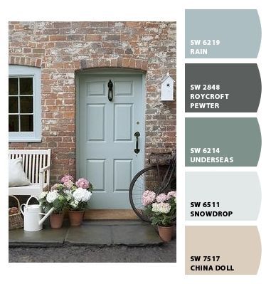 Wherein Williams Front Door Colors, Cottage Style Front Doors, Brick House Front Door Colors, Brown Brick Houses, Exterior Door Colors, Cottage Front Doors, Front Door Paint Colors, Paint Combinations, Door Paint Colors