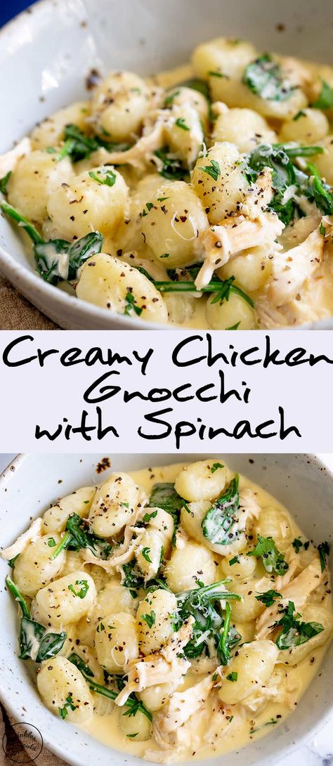 Creamy Chicken Spinach Gnocchi, Chicken Gnocchi Spinach, Baked Chicken And Gnocchi, What To Eat With Gnocchi, Gnocchi Meal Ideas, Quick Fresh Dinner Ideas, Easy Gnocchi Recipes Simple, Dinner Ideas Gnocchi, Recipes With Gnocchi Simple