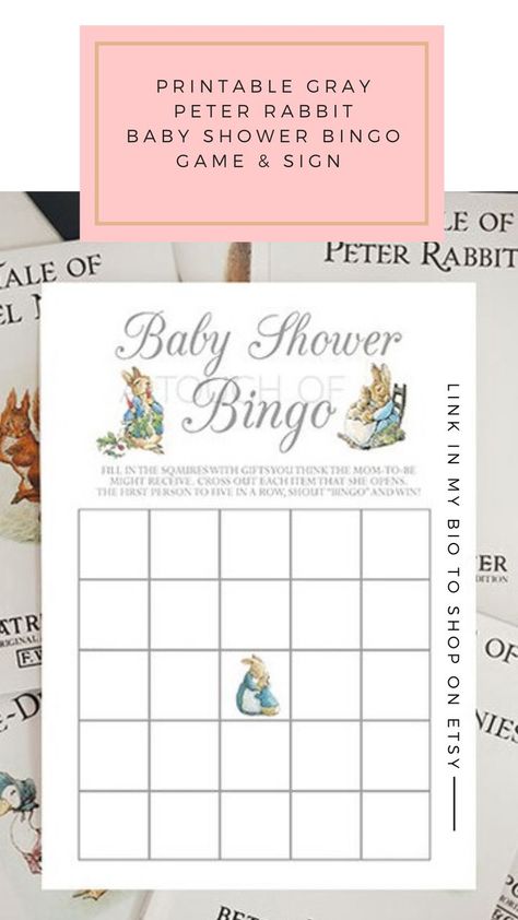 Get this adorable Peter Rabbit printable baby shower bingo game perfect for your Peter Rabbit theme shower! #peterrabbitshower #peterrabbitprintable #peterrabbitbabyshower Peter Rabbit Theme, Rabbit Printable, Rabbit Theme, Easter Baby Shower, Peter Rabbit Party, Baby Shower Cupcake Toppers, Spring Baby Shower, Baby Shower Bingo, Rabbit Baby