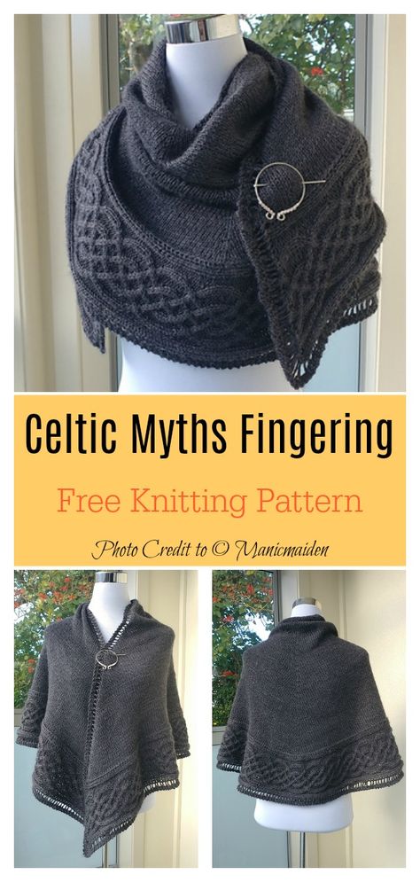 Celtic Myths Fingering Shawl Free Knitting Pattern #freeknittingpattern #shawlscarf Celtic Shawl, Outlander Knitting Patterns, Outlander Knitting, Celtic Myth, Easy Knitting Projects, Knitted Shawl, Summer Trends Outfits, Pattern Knitting, Shawl Knitting Patterns