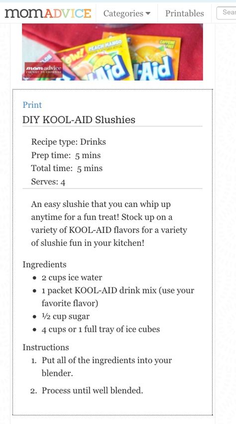 Kool Aid Slushie Recipe, Kool Aid Slushie, How To Make Slushies At Home, Kool Aid Recipes, Koolaid Slushies Recipes, Blue Raspberry Slushie Recipe, Frozen Cups, Slushie Recipes, Homemade Slushies