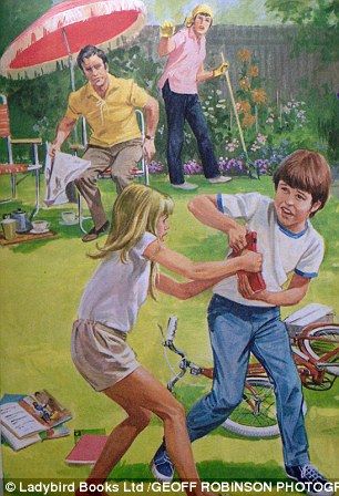 Fan of the Ladybird children's books chronicles how illustrations have changed | Daily Mail Online Peter And Jane, Vintage Playground, Patio Cafe, Memory Drawing, Childhood Memories Art, Childhood Art, Green Fence, Memories Art, Human Figure Sketches