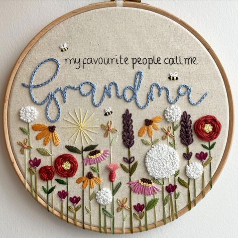 It was a pleasure to work on this design and some more gorgeous florals 🌸🌸🌸 #handembroidery #floralembroidery #handmadegifts #giftswithmeaning #embroiderersofinstagram #shropshireartist #dmcthreads Embroidery For Grandparents, Embroidery Gifts For Grandma, Hand Embroidery Projects To Sell, Embroidery Grandma Gift, Hand Embroidery Hoop Designs, Embroider Gift Ideas, Free Embroidery Patterns For Beginners, Beginner Embroidery Ideas, Embroidery For Grandma