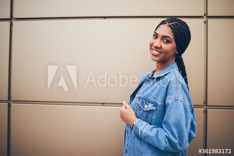 Half length portrait of happy afro american young woman with stylish pigtails on head smiling at camera.Cheerful female in denim jacket standing near copy space on promotional background #AD , #woman, #young, #stylish, #head, #pigtails Woman With Pigtails, American Student, Typography Design Tutorial, Hipster Girl, Hipster Girls, Ui Design Inspiration, Design Tutorials, Young Woman, Ui Design