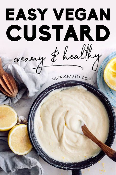 The best recipe for low-sugar vegan custard — a healthy and easy plant-based dessert that you can eat as a pudding or filling to make a cake, tart, pie or slice. Using almond milk and coconut milk, it's a dairy-free and egg-free custard that's whole food plant-based and a great beginner recipe! Try this lemony, creamy vanilla goodness. Vegan Vanilla Custard, Dairy Free Custard, Vegan Custard, Vegan Bakes, Tart Pie, Cake Tart, Vegetarian Ideas, Custard Recipe, Milk Dairy