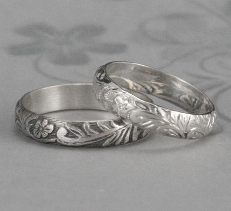 Handmade Silver Flower Ring For Wedding, Nature-inspired Silver Flower Ring For Anniversary, Engraved Sterling Silver Flower Ring For Wedding, Silver Floral Wedding Band, Vintage Silver Decorative Band, Patterned Wedding Band, Flower Wedding Band, Mens Stainless Steel Rings, Ring Ring