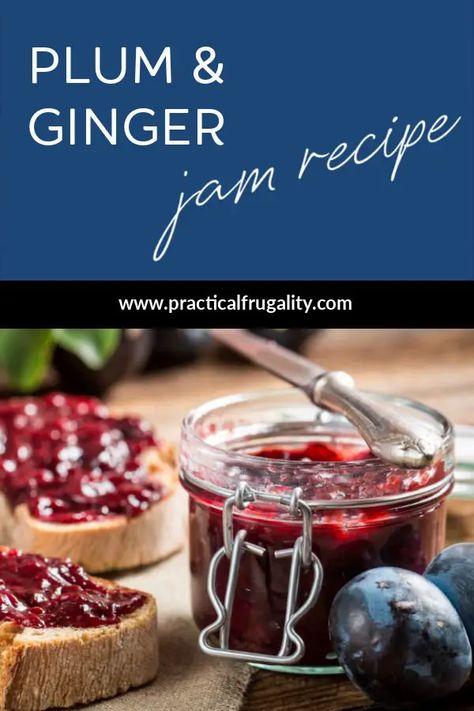 Plum & Ginger Jam Recipe – Practical Frugality Spiced Plum Jam Recipe, Spiced Plum Jam, Italian Plum Jam Recipe, Ginger Jam Recipe, Mini Homestead, Dried Ginger, Plum Jam Recipes, Jam Making, Ginger Jam