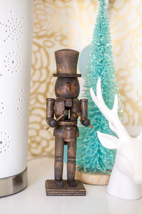 Dark stained wood nutcracker Rustic Nutcracker, Nutcracker On Wood, Stained Nutcracker, Wood Nutcracker, Wooden Nutcracker Soldier, Wood Turned Nutcracker, Wooden Nutcracker Michaels, Holiday Card Display, Primitive Ornaments