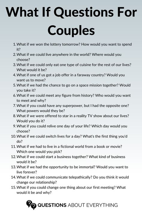 These what if questions for couples are a brilliant game to play with your partner on a date night! Save the image and clivk the pin to discover more about this fun question game!💓#LoveStory #RomanticEncounters #HeartfeltConnections #DateNightIdeas #SoulmateSearch #FlirtyFridays #CandlelitDinners #StarryEyedMoments #LoveQuotes #DreamyDates #WhisperedPromises #AmourAdventures Never Have I Ever Couples Questions, Games To Play With Your Partner, Couple Questions Game Relationships Fun, Date Games For Couples, Games To Play With Partner, Hypothetical Questions For Boyfriend, This Or That Couple Edition, Couple Games Questions, Couples Question Game