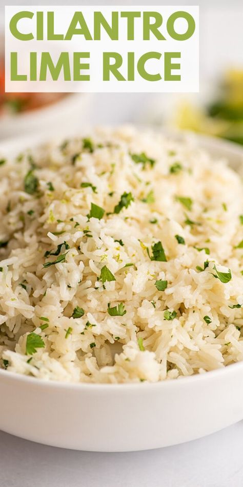 Chipotle Copycat, Cilantro Lime Rice Recipe, Taco Side Dishes, Lime Rice Recipes, Barbacoa Recipe, Cilantro Rice, Rice Side Dishes, Lime Rice, Burrito Bowls