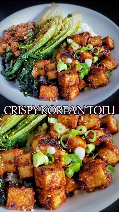 Asian Dinner Recipes Vegetarian, Korean Tofu Stir Fry, Korean Marinated Tofu, Dr Stacy Sims Recipes, Tofu And Veggies Recipes, Bimbimbop Recipe Vegan, Sprouted Tofu Recipes, Korean Tofu Bowl, Korean Fried Tofu Recipes