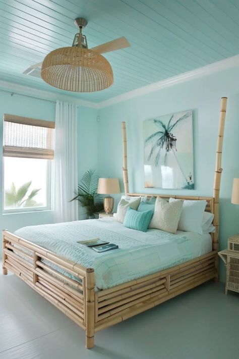 25 Lovely Light Blue Boho Bedroom Ideas - Ocean Inspired Room, Light Blue Boho Bedroom, Blue Boho Bedroom Ideas, Surf Style Home, Blue Boho Bedroom, Beach Inspired Bedroom, Aqua Bedrooms, Ocean Room Decor, Modular Bathrooms