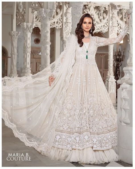 MARIA.B. (@mariabofficial) • Instagram photos and videos Partywear Dresses Indian, Maria B Bridal, Pakistani Bridal Dress, White Bridal Dresses, Long Frock, Maria B, Party Kleidung, Long Frocks, White On White