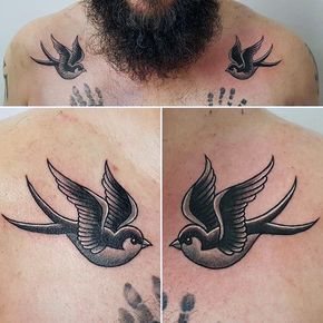 Black And White Ink Swallows Traditional Mens Bird Collarbone Tattoo Paisley Tattoo Design, Traditional Swallow, Traditional Swallow Tattoo, Swallow Tattoo Design, Bird Tattoo Sleeves, Swallow Bird Tattoos, Bird Tattoo Men, Vogel Tattoo, Black Bird Tattoo