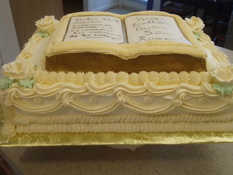 Ordination Cake, Decorate Bible, Day Greetings, Deacon Ordination, Christian Cakes, Fountain Wedding Cakes, Pastel Rectangular, Bible Cake, First Holy Communion Cake