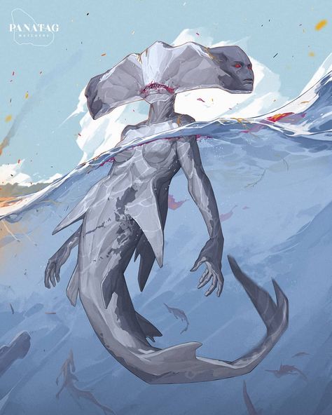 John Patrick Gañas on Instagram: “Panatag Watchers The Panatag shoal Hammerhead sharks, natives of the West Philippine shoal, are ancient beings of the old sea who watches…” Hammerhead Sharks, Hammerhead Shark, Digital Art Illustration, Creature Concept, Creature Design, Creature Art, Sharks, Mythical Creatures, Fantasy Creatures