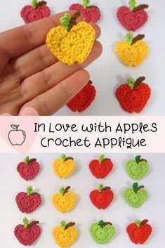 Apple Applique, Crochet Apple, Crochet Applique Patterns Free, Penanda Buku, Crochet Fruit, Crochet Motif Patterns, Visual Memory, Crochet Decoration, Quick Crochet