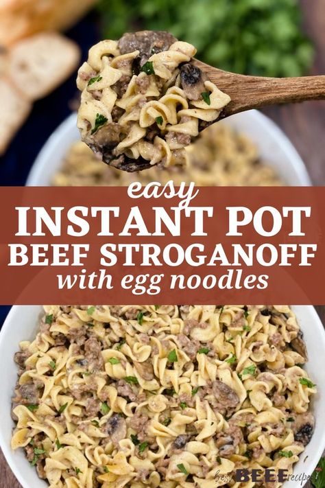 Meal Ideas With Ground Beef, Pressure Cooker Beef Stroganoff, Dinner With Mushrooms, Ideas With Ground Beef, Ground Beef Dinner Ideas, Instant Pot Beef Stroganoff, Beef Dinner Ideas, Easy Delicious Dinner Recipes, Ground Beef Dinner