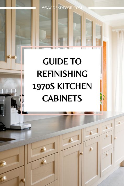 Guide to refinishing 1970s kitchen cabinets with modern decor. Paint And Wood Kitchen Cabinets, Refinished Oak Kitchen Cabinets, How To Repurpose Kitchen Cabinets, Refacing Old Kitchen Cabinets, Renovating Kitchen Cabinets, How To Paint Oak Cabinets White, Kitchen Cabinet Updates On A Budget, Refurbishing Kitchen Cabinets, Update 1970s Kitchen Cabinets