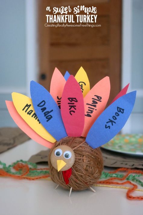 How cute is this thankful turkey?! Styrofoam ball, yarn, and toothpicks! Pom Pom Centerpieces, Diy Thanksgiving Centerpieces, Wheat Decorations, Diy Thanksgiving Crafts, Easy Diy Thanksgiving, Table For Kids, Thankful Turkey, Easy Thanksgiving Crafts, Puzzle Frame