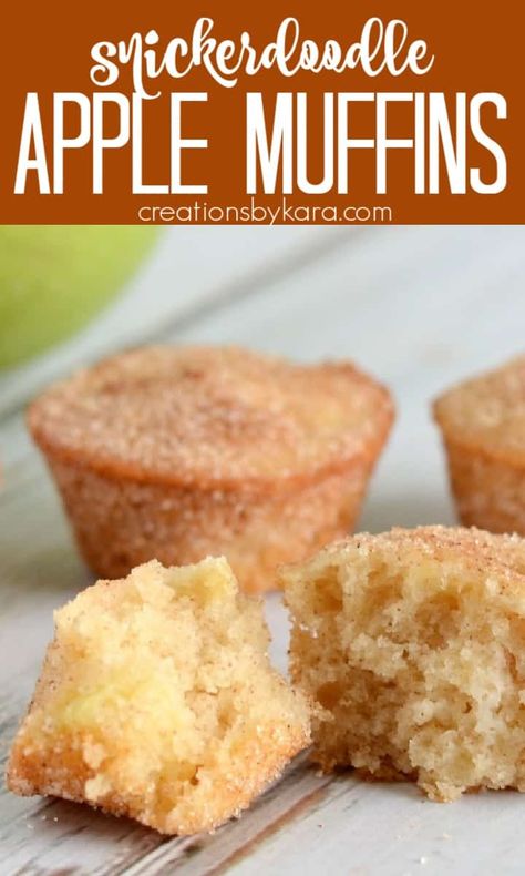 Apple Snickerdoodle Mini Muffins - Need a yummy fall breakfast treat? Give these mini cinnamon apple muffins a try! #applemuffins #snickerdoodlemuffins #applesnickerdoodlemuffins #cinnamonsugarapplemuffins #creationsbykara #minimuffins Apple Snickerdoodle, Apple Muffins Recipe, Apple Oatmeal Muffins, Apple Muffin, Snickerdoodle Muffins, Mini Muffin Recipe, Apple Muffin Recipes, Apple Cinnamon Muffins, I Heart Naptime