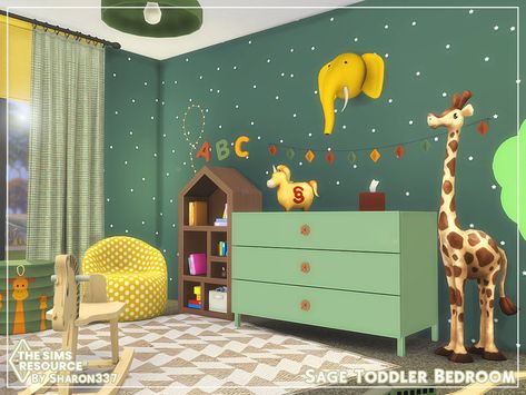 The Sims Resource - Sage Toddler Bedroom - TSR CC Only Sims 4 Safari Nursery, Sims 4 Child Bedroom Cc, Sims Toddler Room, Sims 4 Cc The Sims Resource Wallpaper, Sims 4 Cc Todler Room, Asian Bedroom, Sims 4 Bedroom, City Dog, Toddler Bedroom