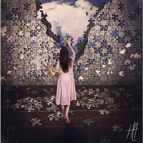 Booklet Cover Design, Girls Figure, Whimsical Home Decor, Surreal Portrait, Whimsical Wall Art, Dream Photography, Girl Portrait, Girls Wall Art, Puzzle Art