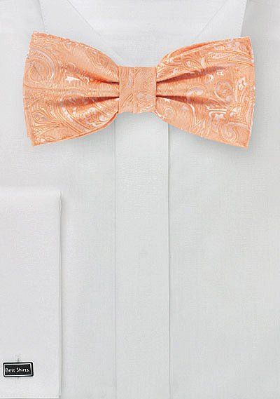 Peach Hued Summer Paisley Bow Tie Sunset Wedding Colors, Peach Bow Tie, Summer Paisley, Pantone 2024, Mens Wedding Attire, Dark Suit, Tie Length, Sunset Wedding, Plaid Tie