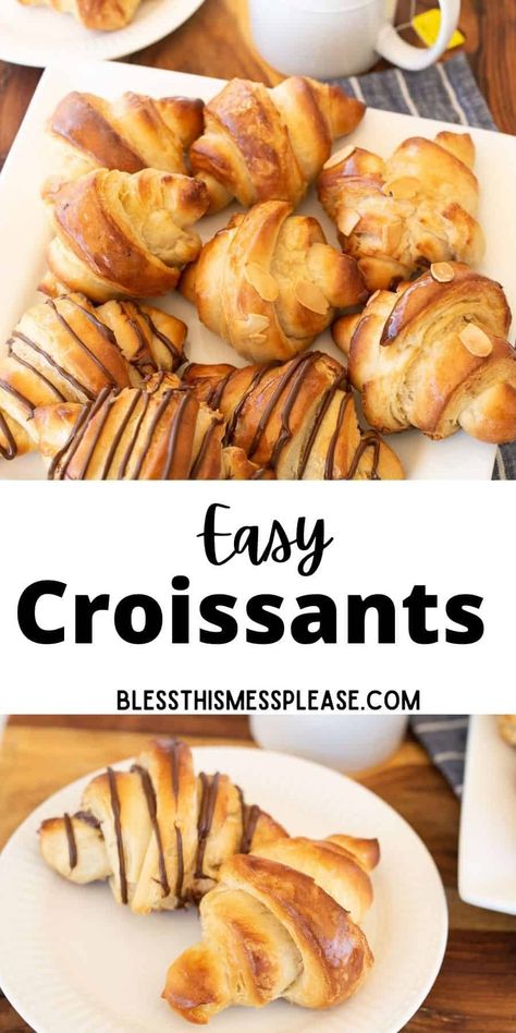 A full guide on how to make easy croissants at home! It's easier than you might think and the results are tender and so delicious. #croissants #recipe #bread #breakfast Crissonts Recipe, Easy Croissants, Easy Croissant Recipe, Croissants Recipe, Quick Chicken Dinner, Recipe Bread, Homemade Croissants, Bread Breakfast, Croissant Recipe