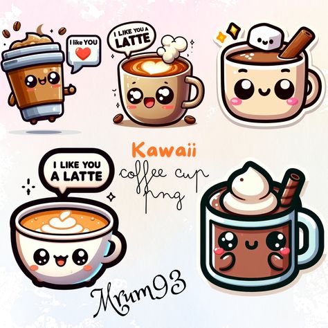 Kawaii Coffee Cup Clipart Sticker Style, Cute Coffee Cup Art, Commercial Use, Digital Download Kawaii Coffee Cup, Cute Coffee Art, Drawing Cup, Coffee Cup Drawing, Coffee Cup Clipart, Cup Clipart, Kawaii Coffee, Kawaii Drawing, Coffee Cup Art