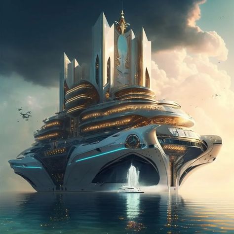 Space Cruise Ship, Fantasy Cruise Ship, Concept Vehicles Sci Fi, Space Ship Concept Art, Futuristic Aesthetic, Ocean Cruise, Cruise Boat, Cruise Liner, Boat Art