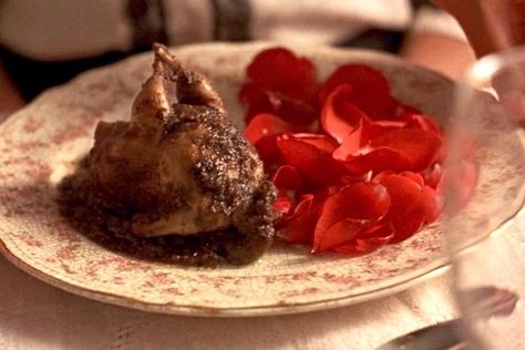 Quail in rose petal sauce in Like Water for Chocolate (1992)🌹 Like Water For Chocolate Movie, Chocolate Movie, Like Water For Chocolate, Film Fashion, Fav Books, Coffee Aesthetic, Supper Club, Film Stills, I Love Food