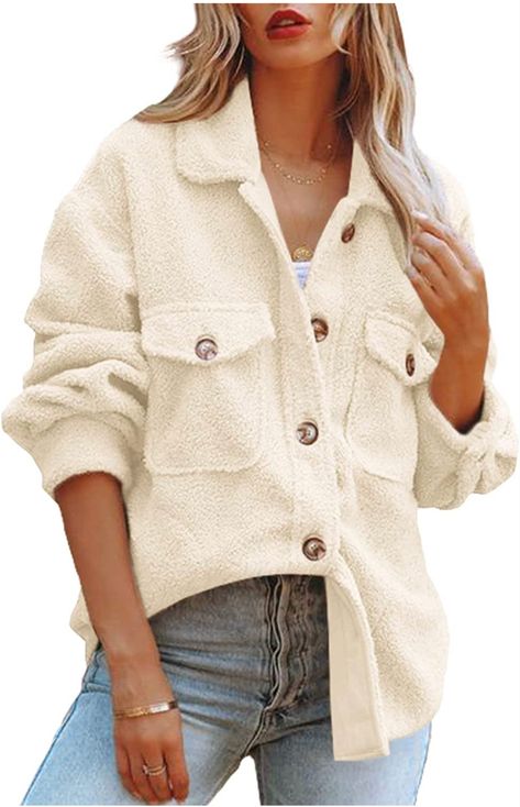 Sherpa Shacket, Short Cardigan Sweater, Sherpa Fleece Jacket, Fuzzy Coat, Womens Sherpa, Lapel Coat, Fleece Jacket Womens, Outwear Coat, Sherpa Pullover