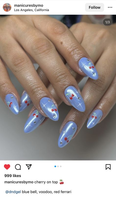 Blue Chrome Nails, Nail Piercing, Red Ferrari, Retro Nails, Hello Nails, Cherry Nails, Nail Art Salon, Grunge Nails, Blue Bell