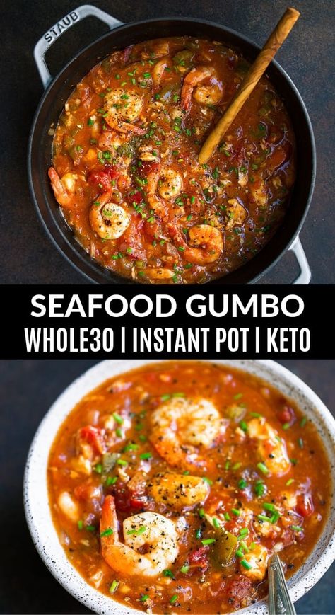 Instant Pot Seafood, Whole30 Instant Pot, Low Carb Dairy Free, Seafood Gumbo Recipe, Seafood Gumbo, Paleo Low Carb, Gumbo Recipe, Healthy Instant Pot Recipes, Instant Pot Dinner Recipes