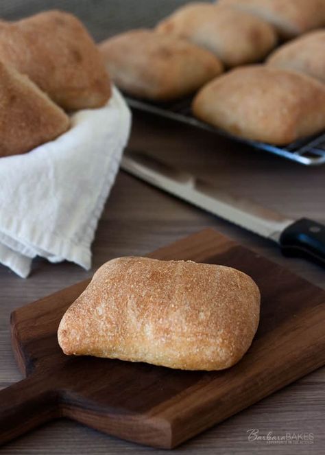 A flavorful, chewy, ciabatta style roll made with whole wheat flour. A copycat whole wheat version of the popular Torta Sandwich rolls sold at Costco.  #torta #bread #roll #baking Whole Wheat Ciabatta Rolls, Whole Wheat Sandwich Rolls, Torta Sandwich, Costco Copycat, Sandwich Rolls, Wheat Recipes, Homemade Bread Recipes Easy, Homemade Bread Easy, Biscuit Rolls