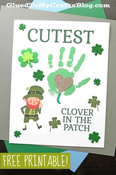 Clover Handprint Art, March Preschool Handprints, Toddler St Pattys Day Crafts, St Patricks Day Handprints, Cutest Clover In The Patch Craft, Toddler Saint Patricks Day Craft, Handprint Shamrock Craft, Easy March Crafts For Toddlers, Shamrock Handprint Art