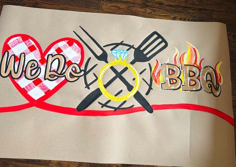 We Do Bbq, Brown Paper Banner, Parent Appreciation, Picnic Backyard, Wedding Shower Banners, Painted Banners, Engagement Party Banners, Painted Banner, Paint Inspo