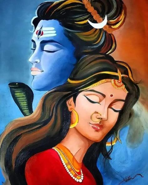 Shiv Parvati, Cat Portrait Painting, Shiv Shakti, Shiva Parvati, Indian Art Gallery, Canvas Art Projects, Beautiful Art Paintings, Goddess Artwork, Shiva Art